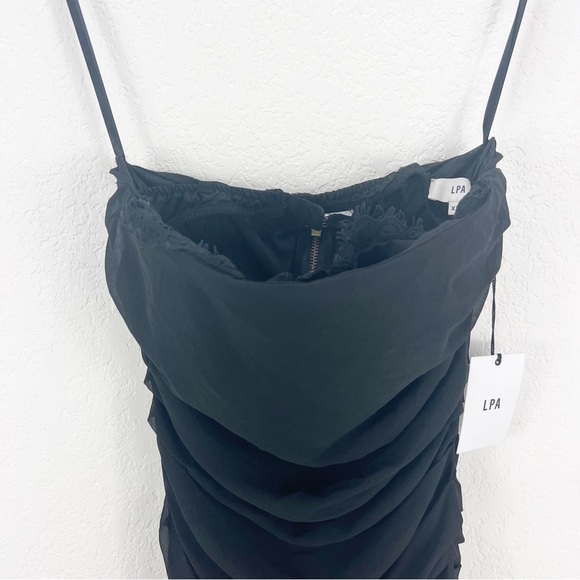 LPA Shirred Bustier Dress Black Strapless Midi Revolve XXS NWT - Picture 3 of 9